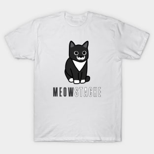 MeowStache - Black And White Cat With Moustache T-Shirt